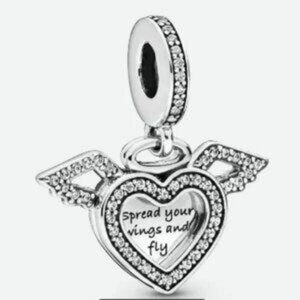 Pandora Jewelry Heart and Angel Wings Dangle Cubic Zirconia Charm in Sterling Si